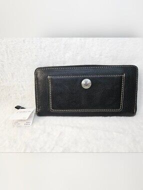 NWT Black Coach Zip Around Leather Wallet